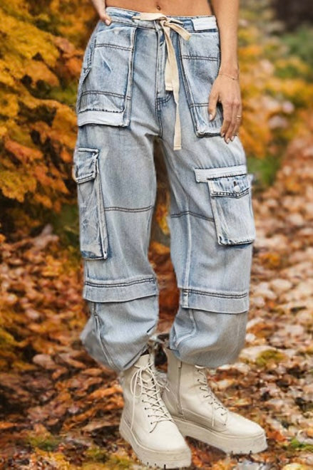 Denim Cargo Jogger Pants