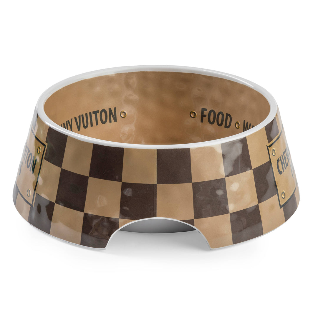 Checker Chewy Vuiton Dog Bowl, available in 3 sizes