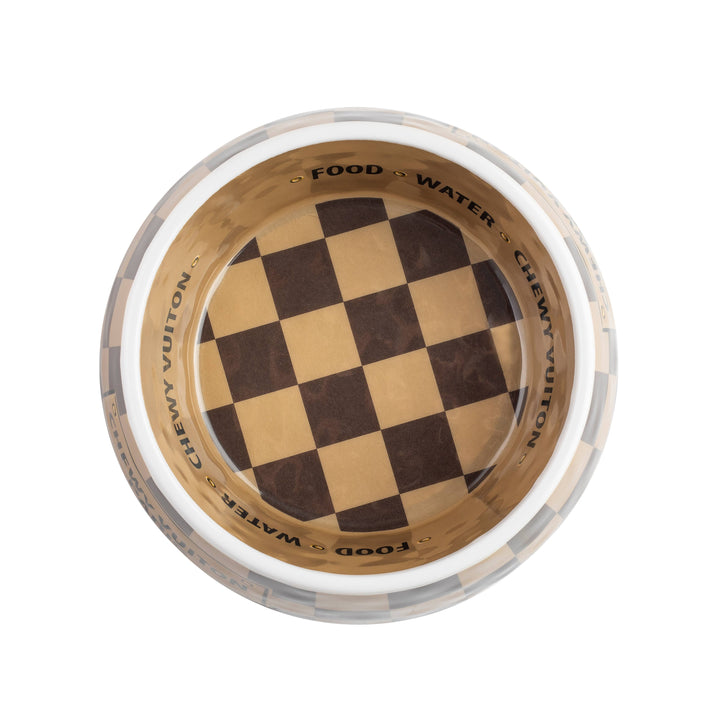 Checker Chewy Vuiton Dog Bowl, available in 3 sizes