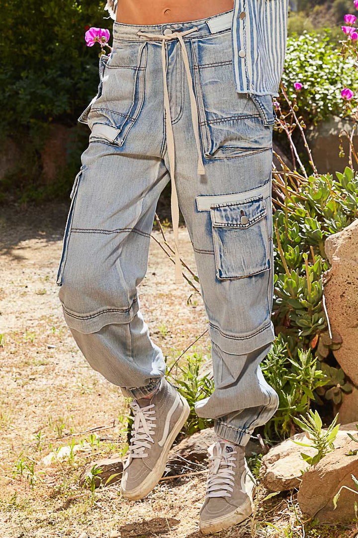 Denim Cargo Jogger Pants