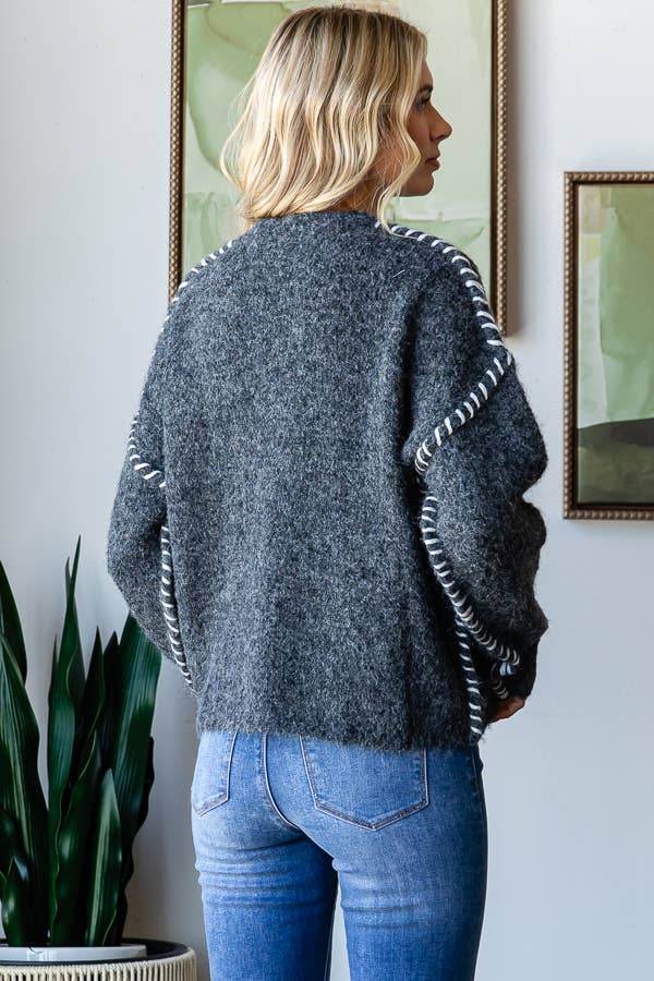 Contrast Stitch Sweater, Gray